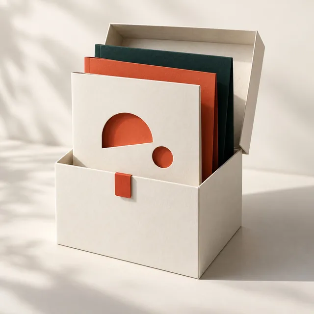 A precision-folded ivory parcel with green, vermilion and ivory sheets: the Memeparcel launch kit